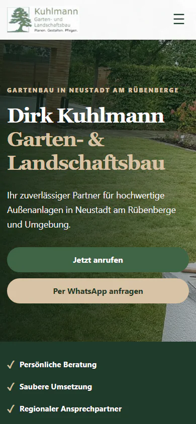 Aktuelle Smartphoneansicht der Website von Dirk Kuhlmann Garten- und Landschaftsbau